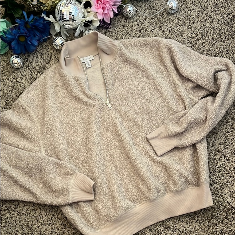 Cozy Beige Quarter-Zip Sweater - Picture 3 of 10